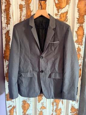 Unbranded Gray Two-Button Slim Fit Blazer Jacket Office Corporate Preppy